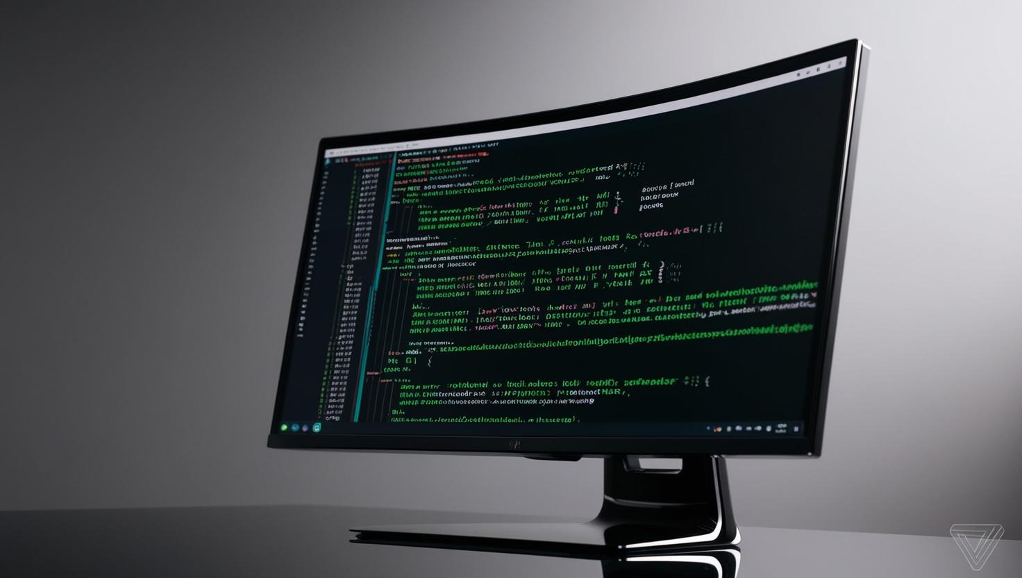 a high end monitor at an angle.  It shows the linux source code in a terminal window